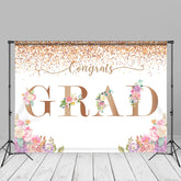 Aperturee - Glitter Floral White Graduation Photography Backdrop